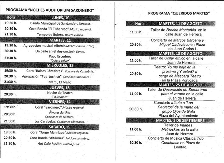 Noches del auditorium y actividades Queridos Martes en Santander