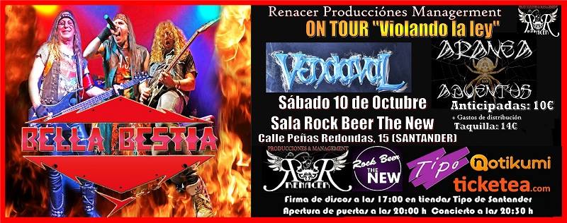 Concierto de BELLA BESTIA + VENDAVAL + ARANEA ADVENTUS en el New en Santander