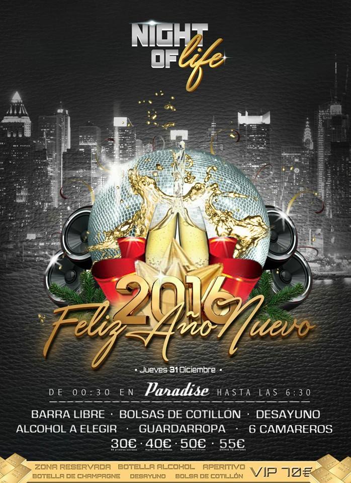 Cotillón de Nochevieja en el Paradise en Santander