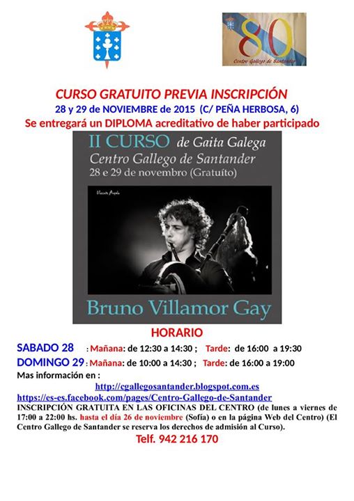 Curso gratuito de Gaita en el Centro Gallego de Santander