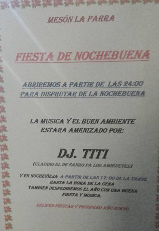 Fiesta de Nochebuena y Nochevieja en La Parra en Corbán