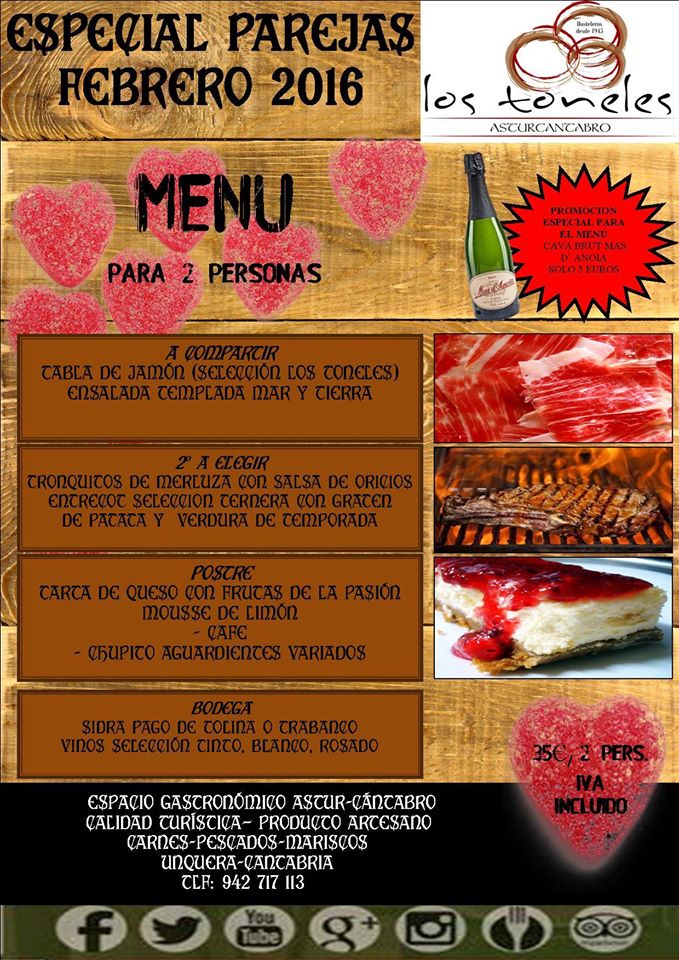 Menu de San Valentín en Los Toneles de Unquera
