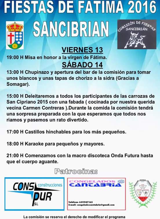 Fiestas de Fatima 2016 en Sancibrian
