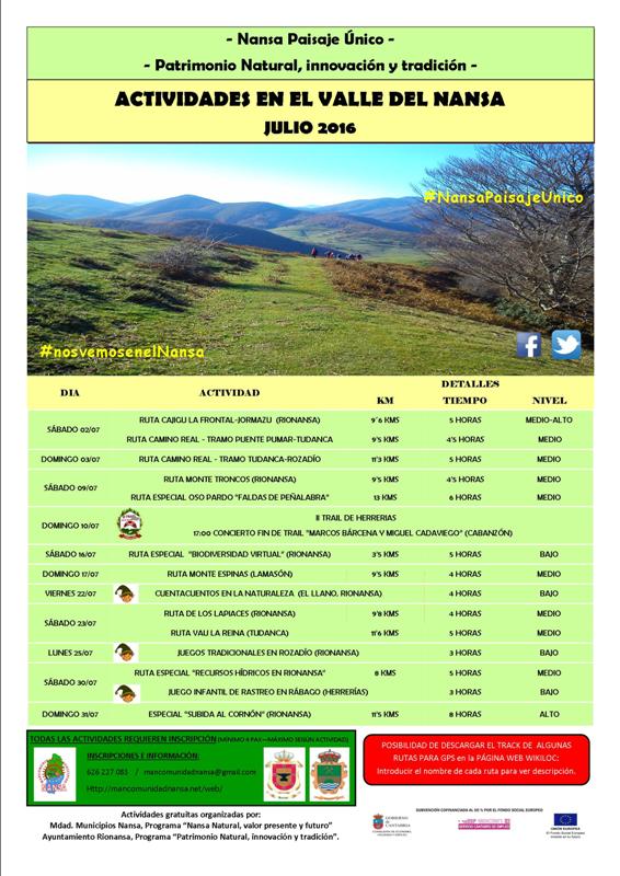 Actividades gratuitas en el Nansa en Julio 2016