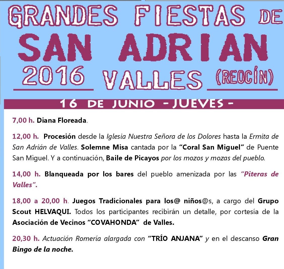 Fiestas de San Adrian 2016 en Valles,Reocin
