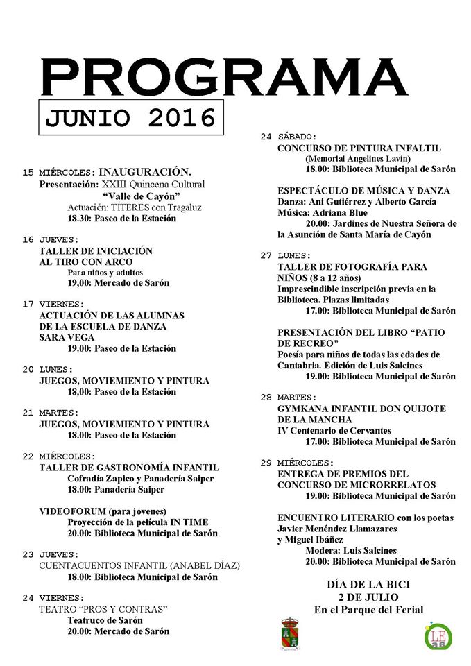 Programacion de la biblioteca de Saron