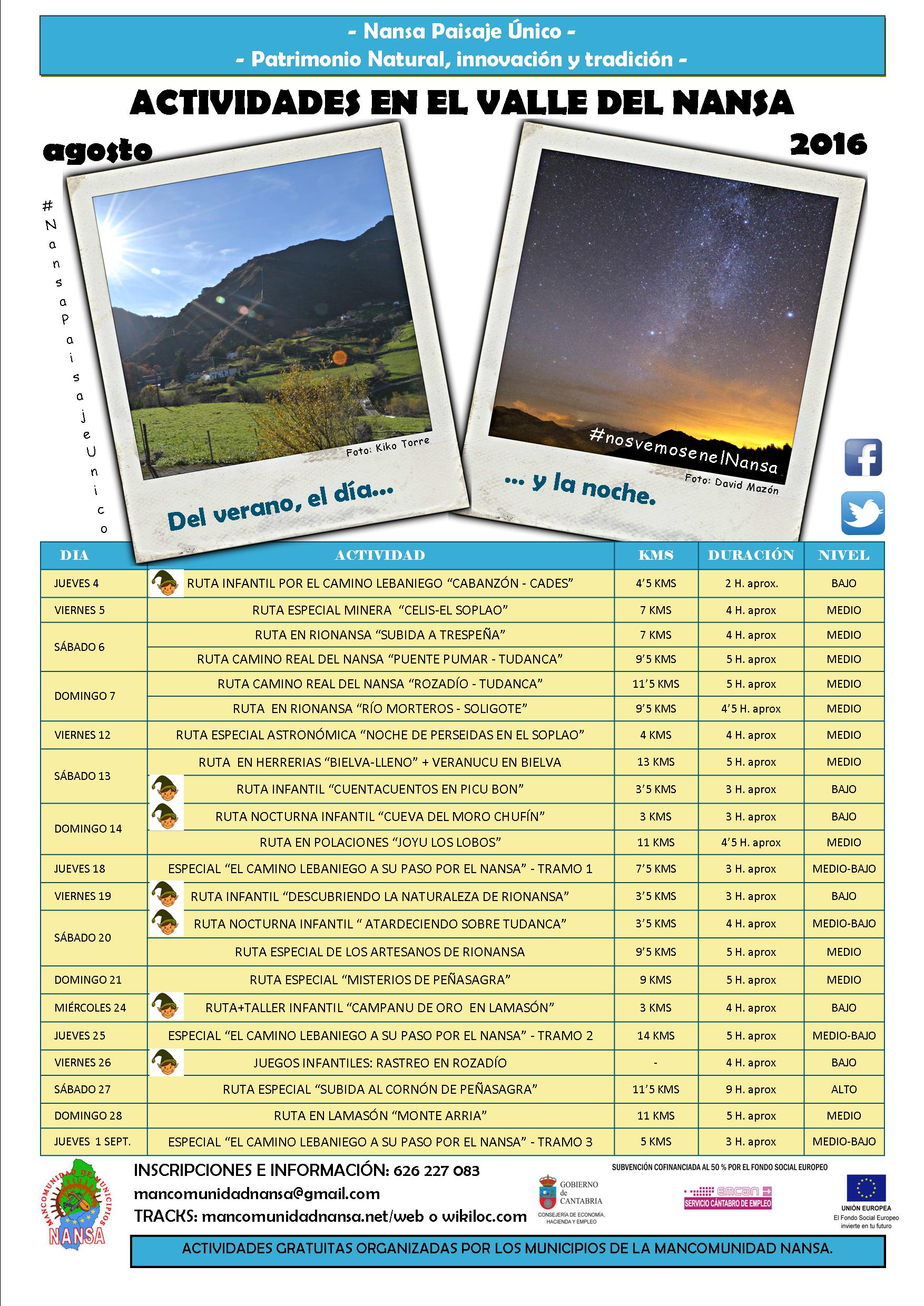 Actividades gratuitas en el Nansa en Agosto