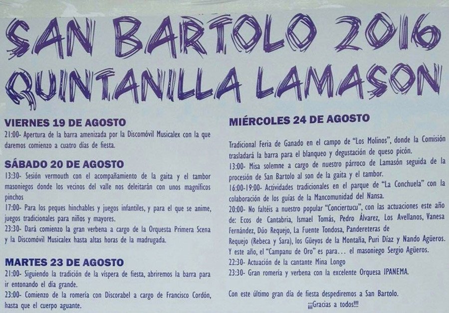 Fiestas de San Bartolo en Quintanilla Lamasón 2016