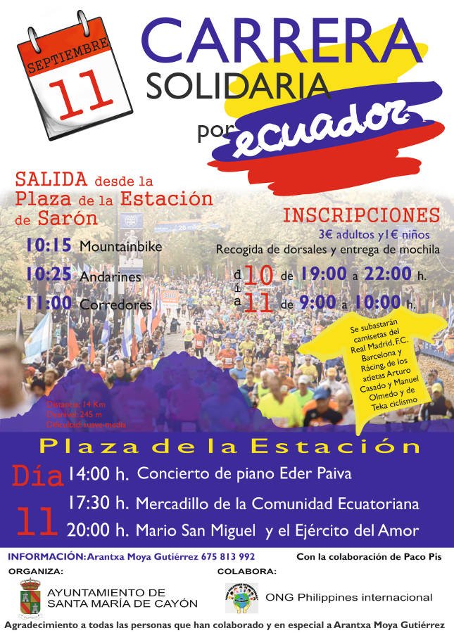 Carrera solidaria por Ecuador en Sarón 2016