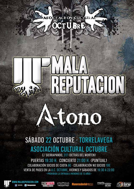 Concierto de Mala Reputación + A-tono en A.C. Octubre de Torrelavega