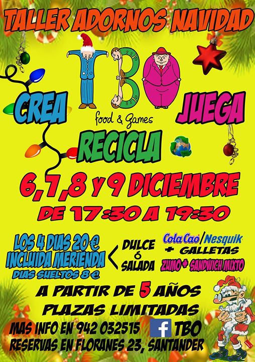 Taller de adornos Navidad para niñ@s en TBO de Santander