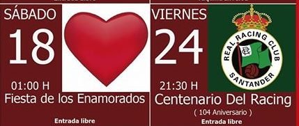 Fiesta del aniversario del Racing y Fiesta de los enamorados en la Sala Cantabria de Santander