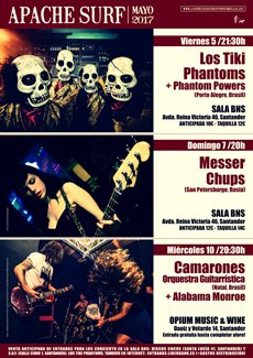 Concierto de  LOS TIKI PHANTOMS, Messer Chups y Camarones en el BNS y Opium de Santander