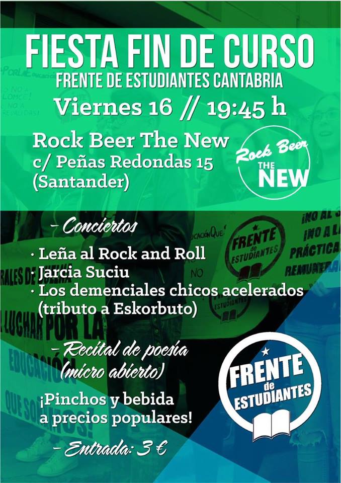 Fiesta Fin de Curso Frente de Estudiantes de Cantabria en el Rock Beer the New de Santander