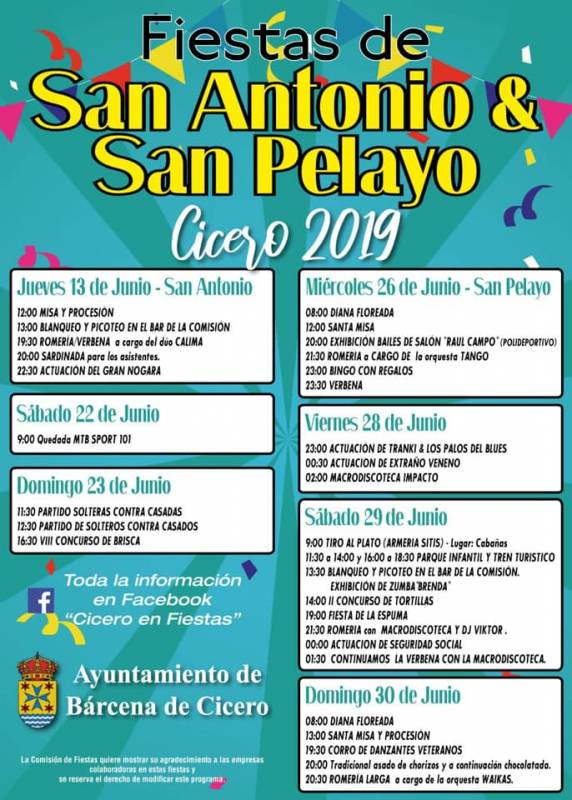 Fiestas de San Antonio y San Pelayo en Cicero 2019