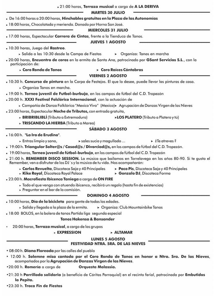 Fiestas de Santa Ana y las Nieves en Tanos 2019