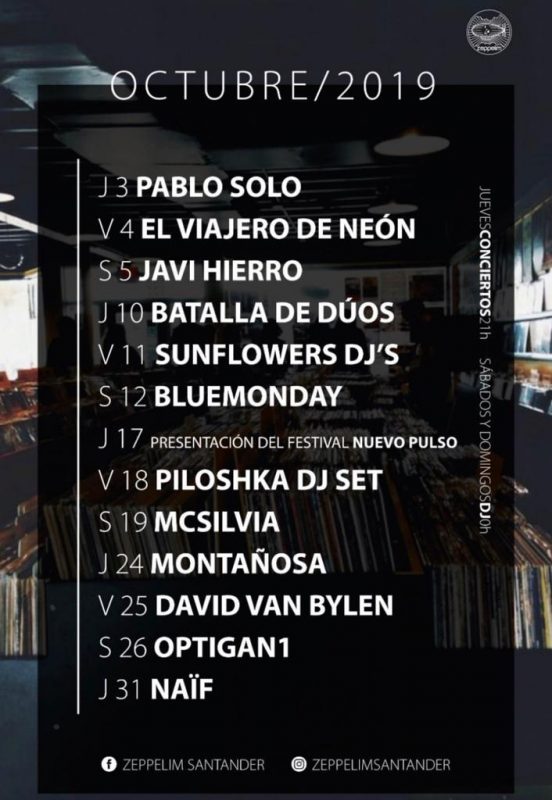 Conciertos octubre 2019 en el Zeppelim de Santander