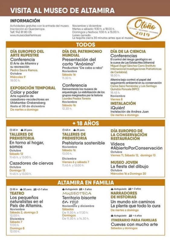 Programa Actividades Museo de Altamira noviembre 2019