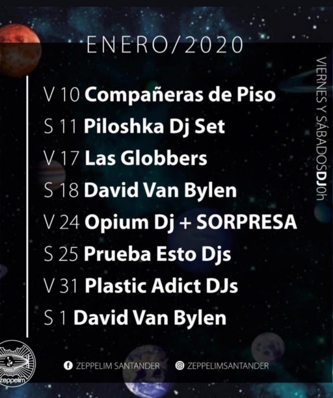 Conciertos y actuaciones en el Zeppelim Enero 2020