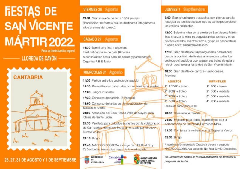 Fiestas de San Vicente Mártir 2022 – Cayón