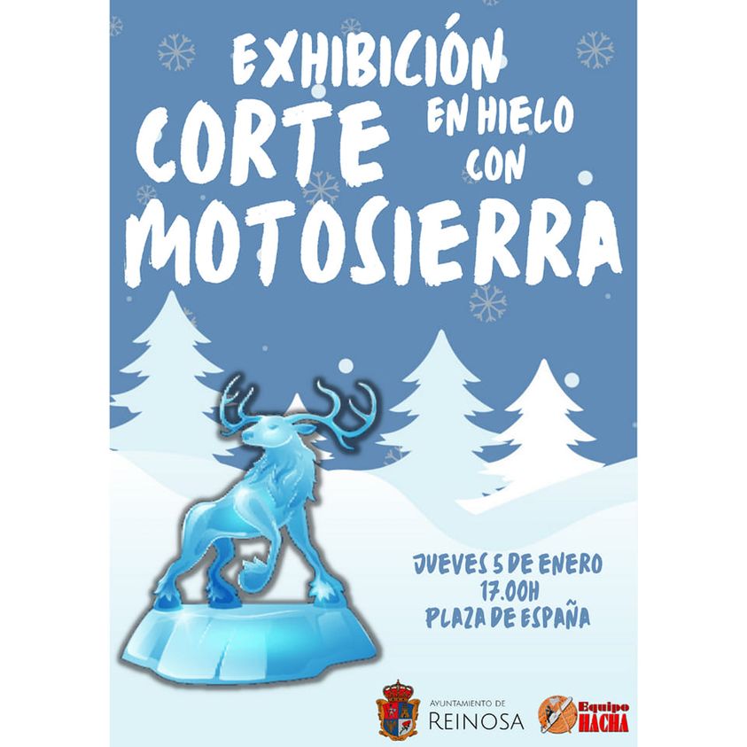 Exhibición de corte en hielo con motosierra