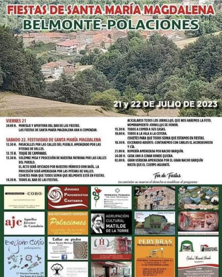 Fiestas de Santa Maria Magdalena – Belmonte – Polaciones 2023