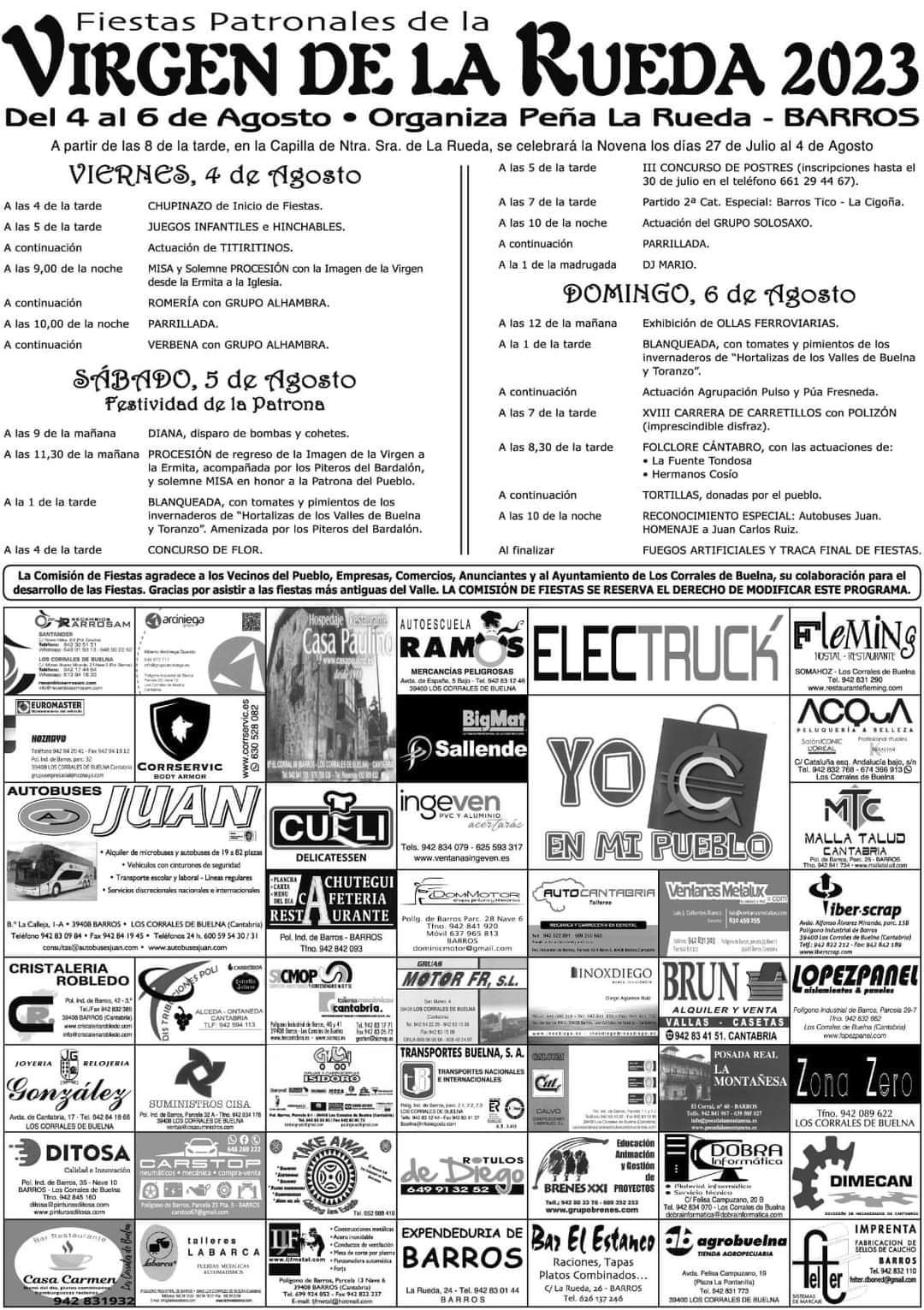 Fiestas Patronales Virgen de la Rueda Barros 2023
