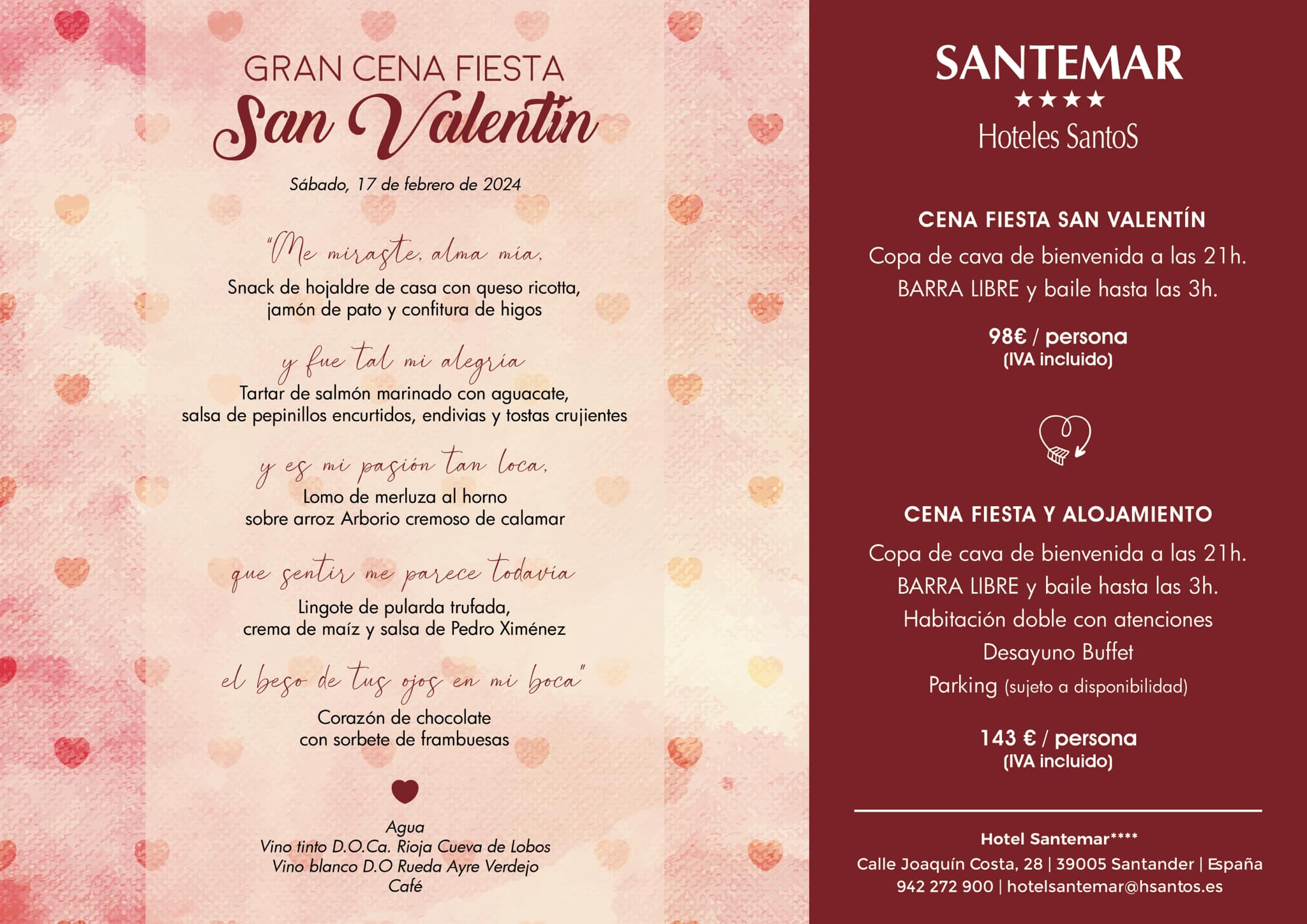 Cena de San Valentín 2024 – Hotel Santemar